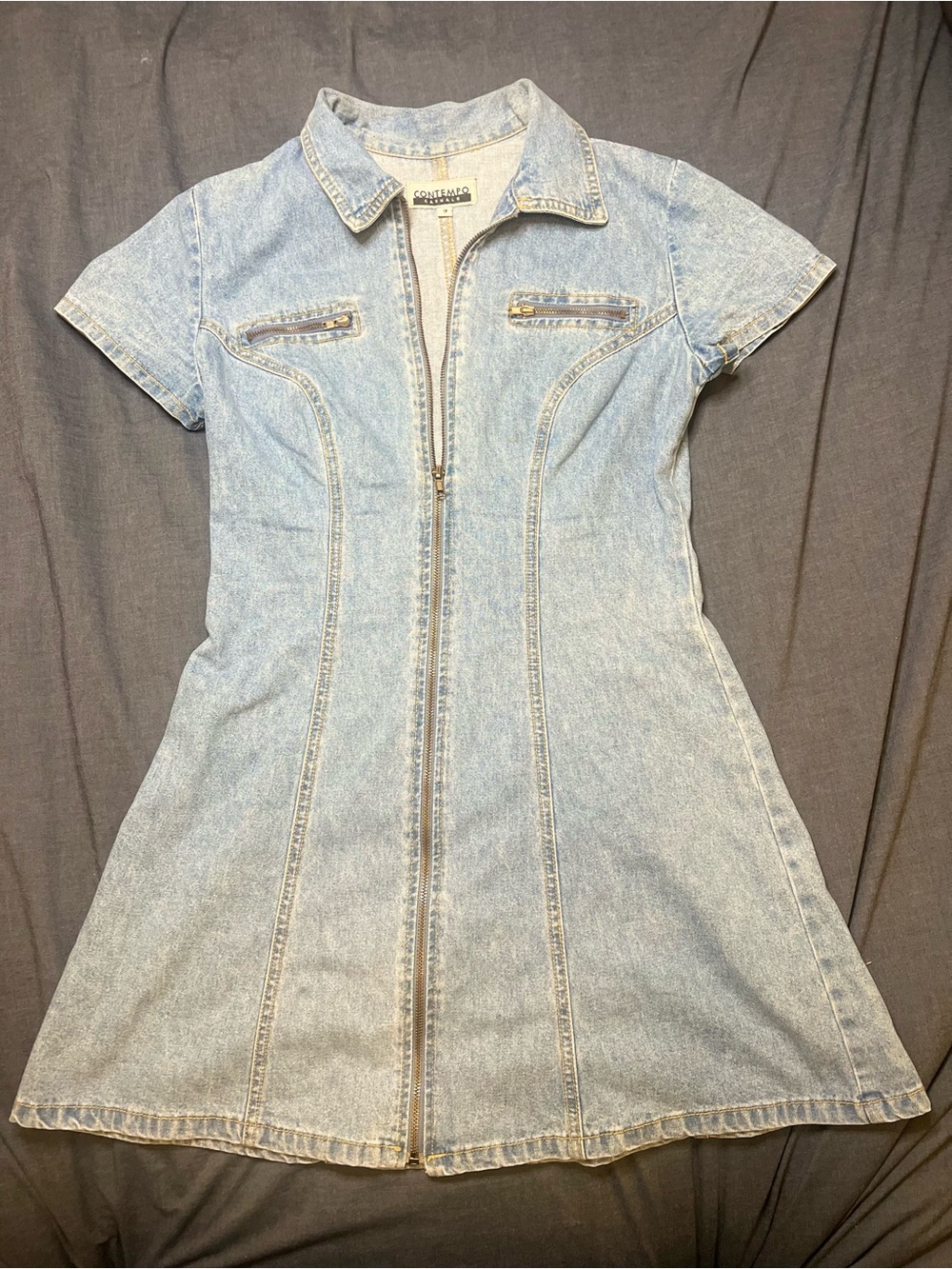 Contempo Casuals Vintage Light Blue Denim Zip-Front Dress